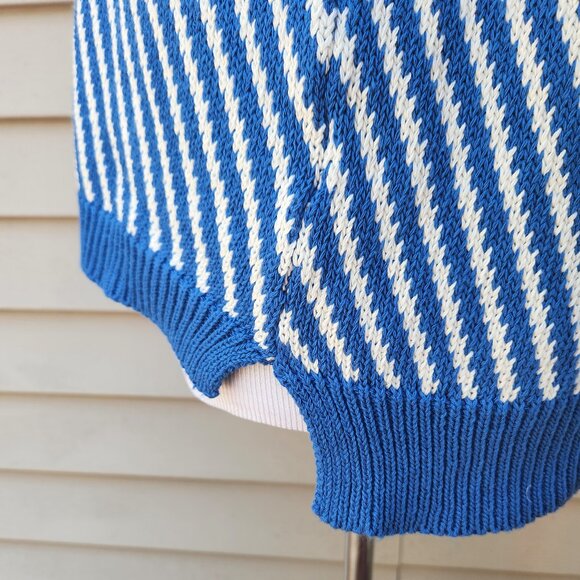 Dr. Bloom Diagonal Striped Sweater Blue White V-Neck Cotton Blend - Picture 7 of 12